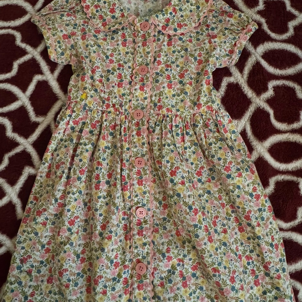 Rachel Riley Red and Pink Smocked Sundress with Puff Sleeves